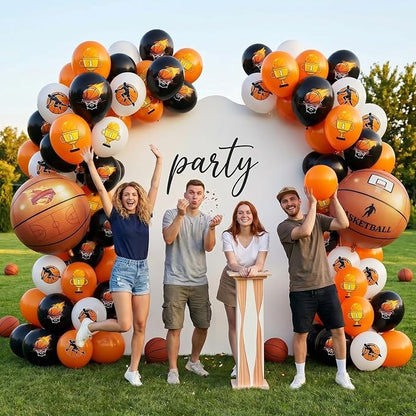 Basketball Balloons, 12 Inch Black Orange White Party Balloons - Image 6