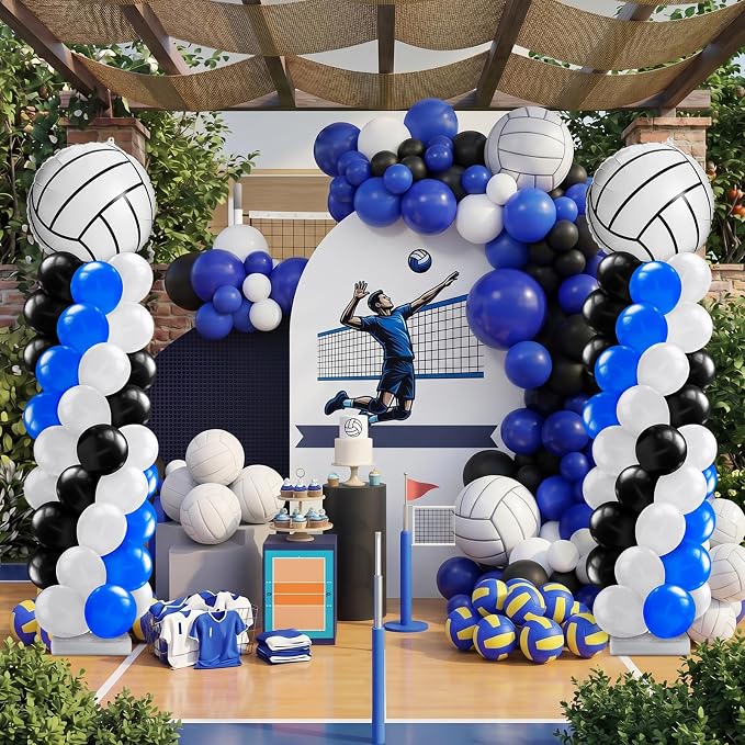 Kasyat 2 Sets Volleyball Balloon Column Stand Kit Blue Black White Volleyball - Image 2