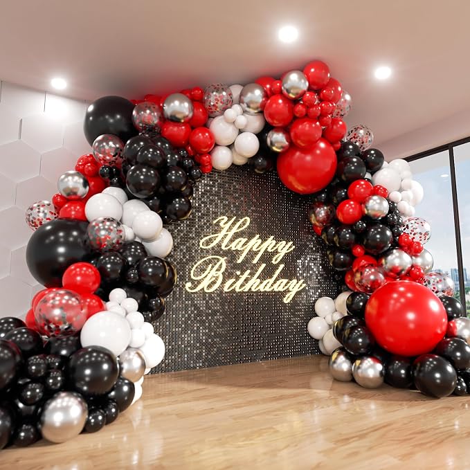Red Black and White Balloon Arch Kit, ADOINBY 140Pcs Red and Black White Silver by ADOINBY
