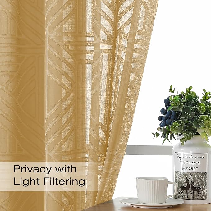Simplebrand Gold Sheer Curtains 72 Inch Length 2 Panels - Image 2