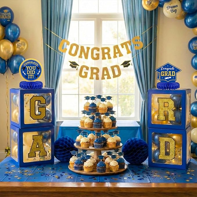 Graduation Decorations Class of 2026 Navy Blue and Gold Balloon Boxes - Image 8