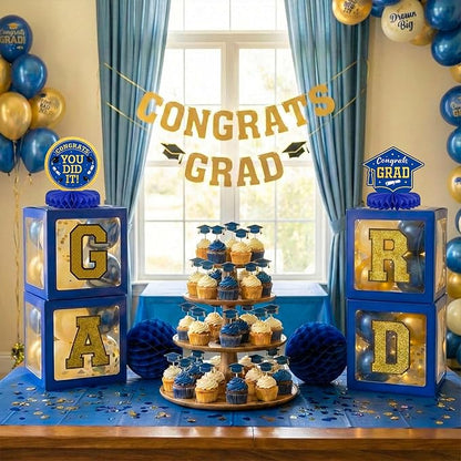 Graduation Decorations Class of 2026 Navy Blue and Gold Balloon Boxes - Image 8