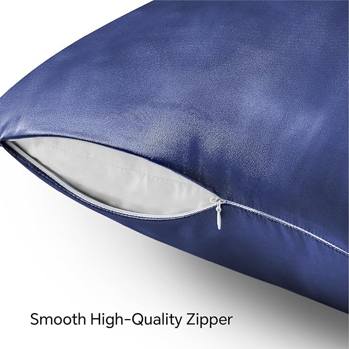 BEDELITE Satin Pillowcase with Zipper 2 Pack, Navy Pillow Cases Standard Size, Super Soft and Cooling Similar to Silk Pillow Cases, Gift for Women Men(20x26 Inches)