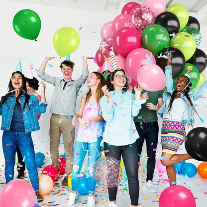 Pink Green and Black Balloons, 12 Inch Hot Light Pink Dark Green Black - Image 6