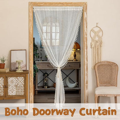 Sutuo Home White Boho Lace Sheer Door Curtain - Image 2