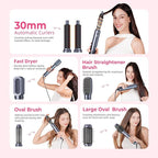 6 in 1 Hair Dryer Brush, Detachable Air Styler, 3 Heat Settings Blow Dryer Brush Frizz-Free Volumizing, Straightening, Curling ALCI Safety Plug for Travel & Home Styling (Blue-Pink)