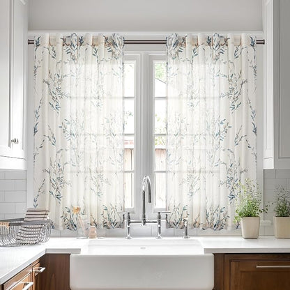 MYSKY HOME Linen Sheer Window Floral Curtains Panels Light Filtering Privacy by MYSKYHOME