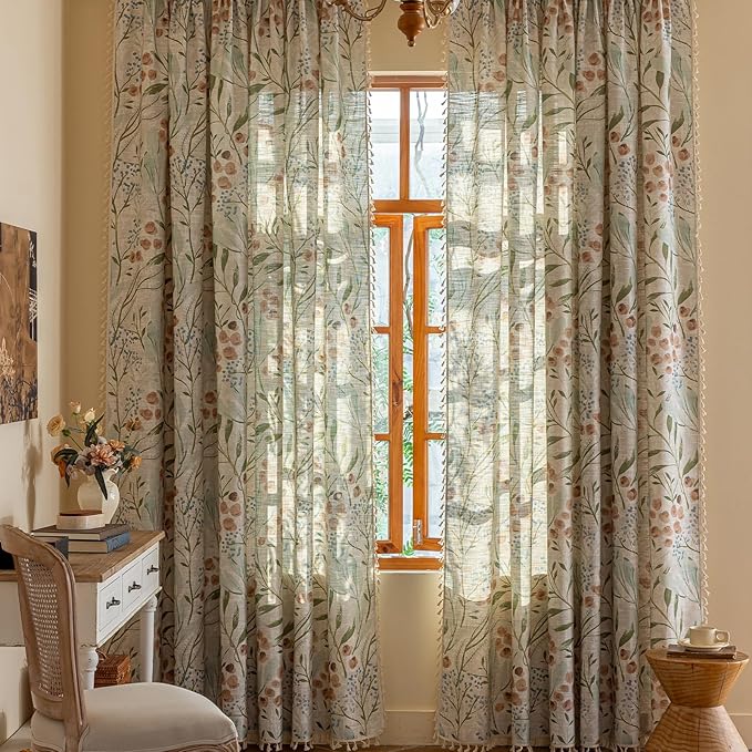 ENJOYBRIDAL Floral Curtains 63 Inch Long Bedroom Decor Drapes Short Semi Sheer by ENJOYBRIDAL