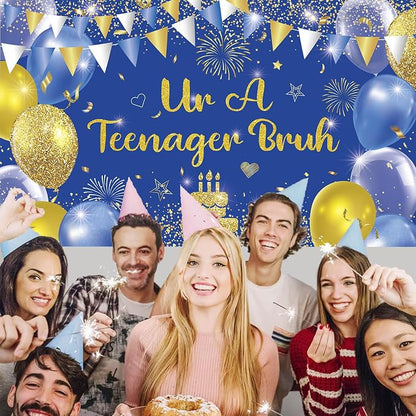 Blue Gold Ur A Teenager Bruh Banner Backdrop Photography Background Hanging - Image 3