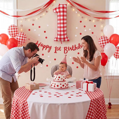 Jenaai 40 Inch Gingham 1st Balloon Large Number 1 Plaid Balloons - Image 4