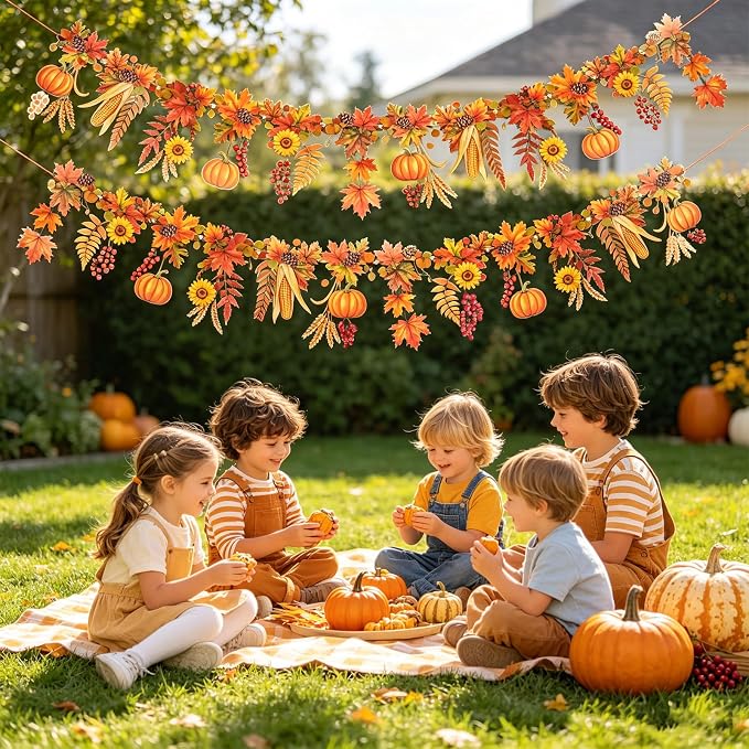 19.6 Ft Fall Garland 2-Sided Printing Autumn Harvest Maple Leaf Banner | - Image 7