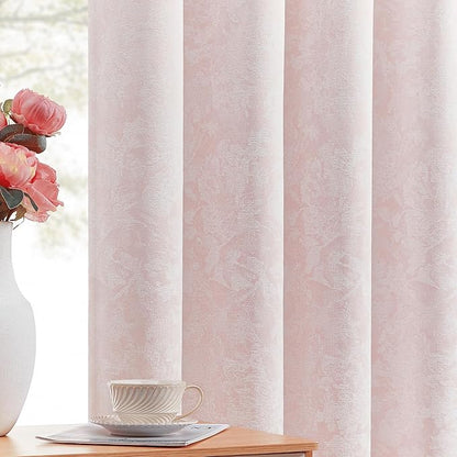 Beauoop Pink Floral Jacquard Blackout Curtains by Beauoop