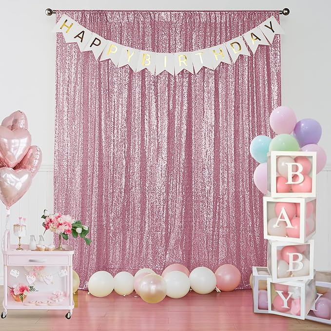 Sugargirl Pink Sequin Backdrop Curtain 4FTx8FT Glitter Pink Background Drapes - Image 2