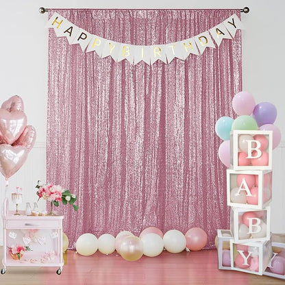 Sugargirl Pink Sequin Backdrop Curtain 4FTx8FT Glitter Pink Background Drapes - Image 2