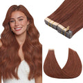 GOO GOO Tape in Hair Extensions Human Hair, #33B Dark Auburn Copper, 20inch 100g 40pcs, Skin Weft Seamless Invisible, Silky Straight with Thick Ends, Remy Human Hair