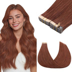 GOO GOO Tape in Hair Extensions Human Hair, #33B Dark Auburn Copper, 20inch 100g 40pcs, Skin Weft Seamless Invisible, Silky Straight with Thick Ends, Remy Human Hair