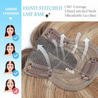 SARO-UP Human Hair Toppers for Women Real Human Hair pieces for Women with Thinning Hair pieces 7 * 10cm Hand-Tied Swiss Base Topper No Bangs 30g Hairpieces 10Inch (4T10/16#)