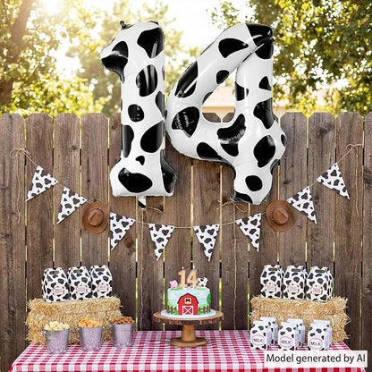 40 Inch Cow Print Number 14 Balloon Set, Giant Black and White Foil Number - Image 5