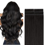 GOO GOO Invisi Edge Tape in Hair Extensions Human Hair, 1B Natural black, 6pcs 12inch 15g, Virgin Remy Hair, Seamless Injected Tape, Natural Look