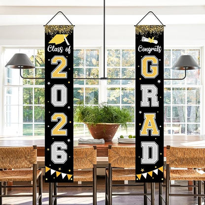 Graduation Decorations 2026 GRAD Banner Black Porch Door Sign Welcome Banner - Image 6
