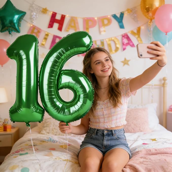 Number 16 Balloons 40 Inch for 16 61 Birthday Party Decoration, Dark Green | - Image 3