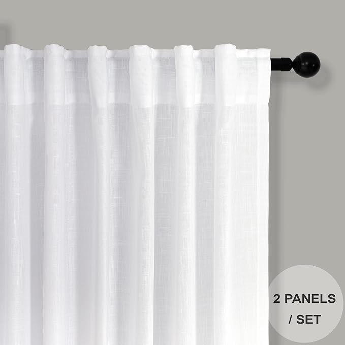 White Extra Long Curtains 9 FT for Living Room 2 Panel Sets Rod Pocket Back Tab - Image 6