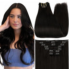 Full Shine Black Clip in Hair Extensions Real Human Hair 22 Inch Straight Real Hair Extensions for Thin Hair Triple Weft Black Clip in Extensions 7 Pcs 120 G