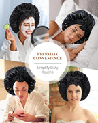 AWAYTR Silk Bonnet for Sleeping Women 100% Mulberry Silk Bonnet with Band 2 Layer Reversible Hair Bonnet Sleeping Hair Wrap (Stars/Black)