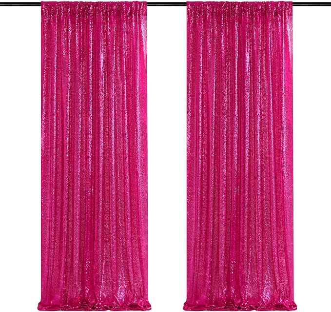 Fuchsia Sequin Backdrop Curtain Panels Stage 2 Pieces 2FTx8FT Wedding Party by SoarDream