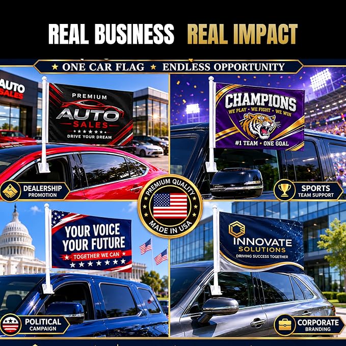 Custom Car Flag Pole by BCB Personalized Flag Banner Printed in USA | 12x17 - Image 6
