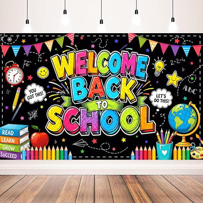 Welcome Back to School Backdrop 72x43 Inch Polyester Fabric, Colorful by Eaguecros