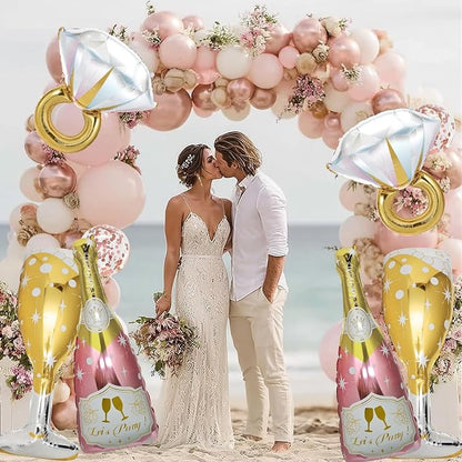 9 Pcs Bride Balloons, Huge Rose Gold Champagne Bottle Goblet Aluminum Foil - Image 8