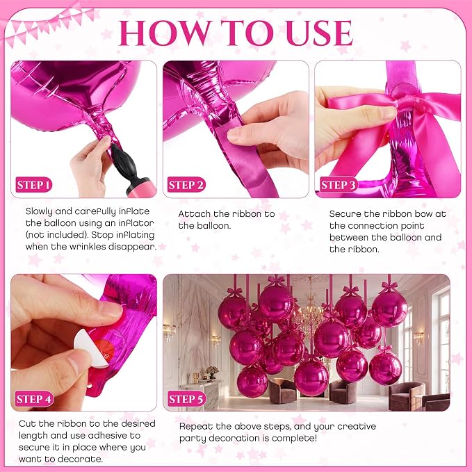 18 Set 22 Inch Hot Pink 4D Giant Round Foil Balloon Bulk Metallic Giant Foil - Image 7