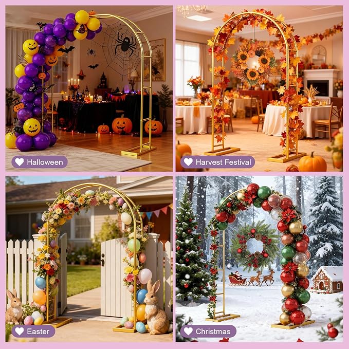 7.2FT Metal Wedding Arch Backdrop Stand Gold Arbor Frame - Image 3