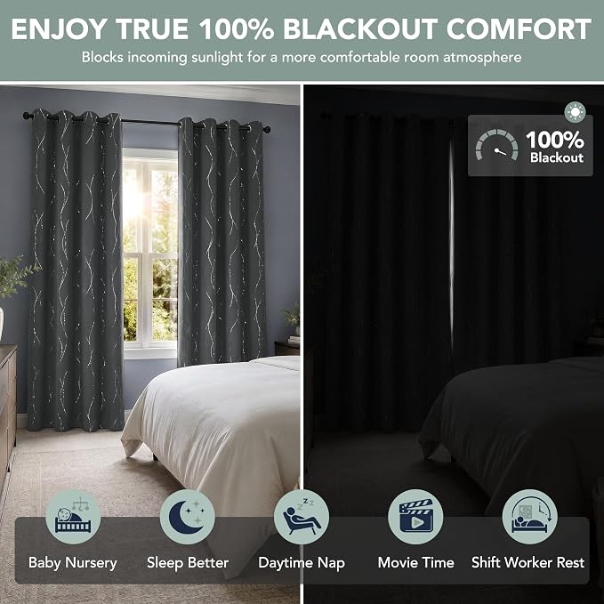 Deconovo 100% Blackout Living Room Curtains 84 Inches Long, Thermal Insulated - Image 2