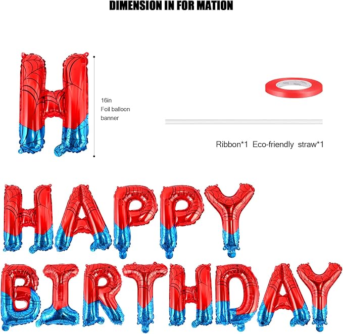 CANREVEL Happy Birthday Banner Decorations + Sign Balloons, Spider | 13pcs 16 - Image 2