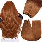 YoungSee Sew in Extensions Copper Weft Hair Extensions Colorful Human Hair Weft Extensions Light Copper Long Straight Hair 100G 24Inch