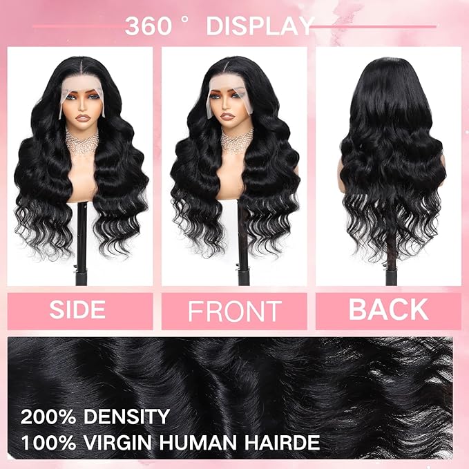 28 Inch 13x6 Body Wave Lace Front Wigs Human Hair 200 Density HD Transparent Lace Front Wigs for Black Women Glueless Frontal Wigs Human Hair Pre Plucked