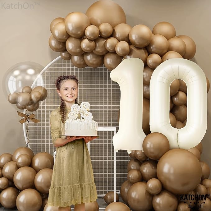 KatchOn Cream 10 Balloon Number 40 Inch, 10th Birthday Decorations | 10th - Image 5
