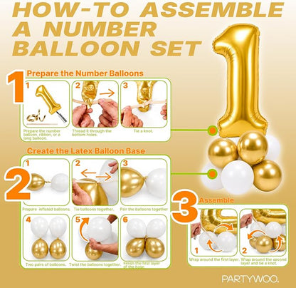PartyWoo Number Balloons 40 Inch Gold Number 1 Kit 25pcs - Image 7