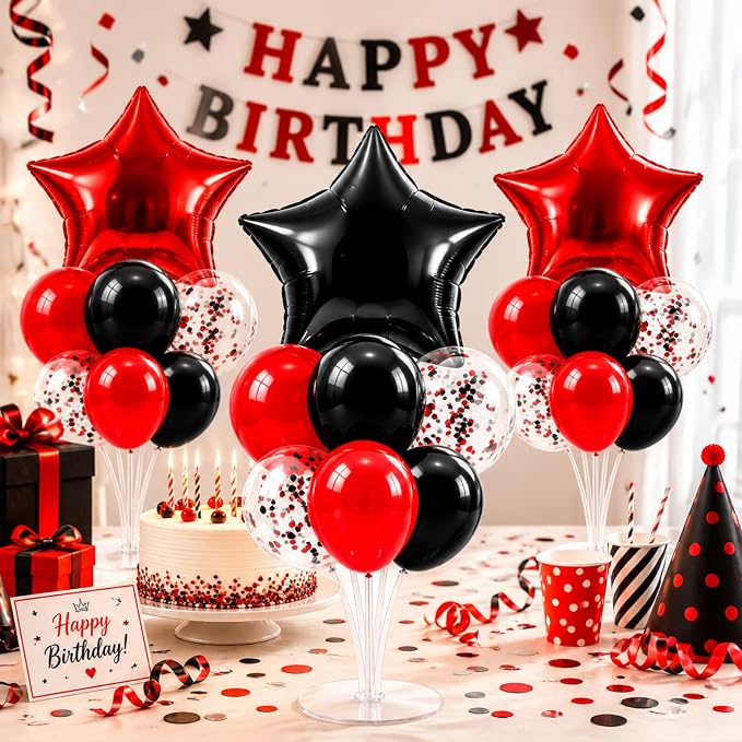 Lunmon 4 Set Red and Black Balloon Centerpieces - Image 5