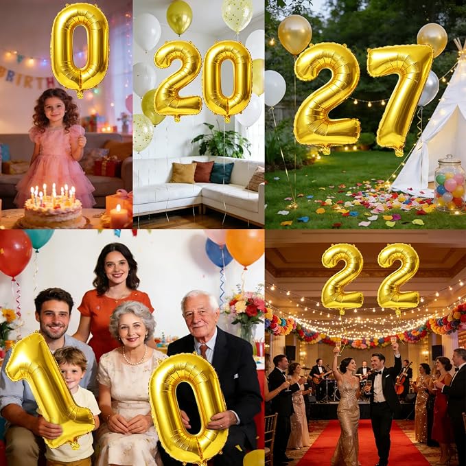 40 Inch Number 27 Balloons for 27th Birthday Party Decorations, 0-100 Gold - Image 7