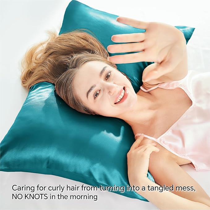 BEDELITE Satin Pillowcase with Zipper, Teal Pillow Cases Queen Size Set of 2, Super Soft and Cooling Similar to Silk Pillow Cases, Gift for Women Men(20x30 Inches)