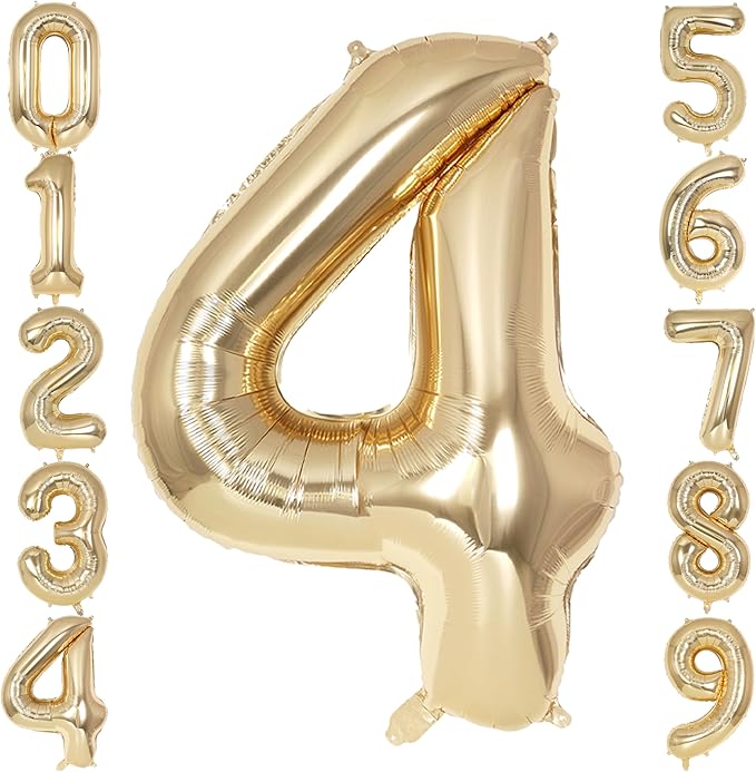 Champagne Gold Large Number 4 Balloon, 40 Inch Light Gold Foil Helium Number by AIQINHU