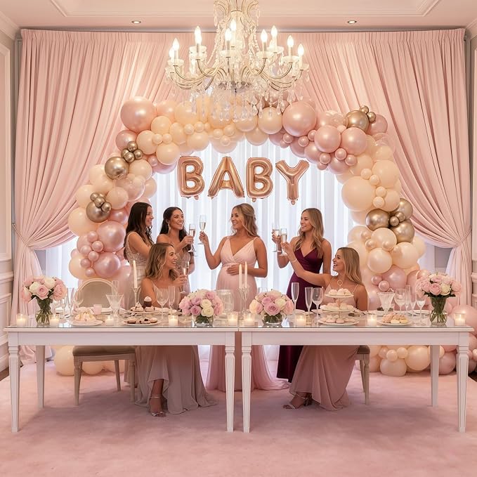 Dusty Pink and Gold Balloon, 12 Inch Double Stuffed Pearl Pastel Blush Pastel - Image 4