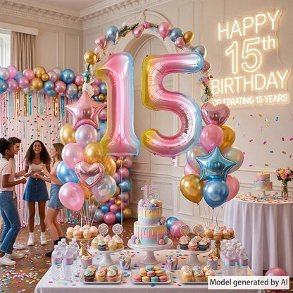 Rainbow Ombre Number 15 Balloon 40 Inch, Pastel Foil Decor - Image 3