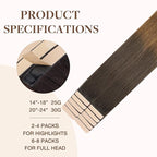 GOO GOO Tape in Hair Extensions Human Hair, 1D/2C/4E Chocolate Dip Color Melt, 18inch 25g 10pcs, Skin Weft Seamless Invisible, Silky Straight with Thick Ends, Remy Human Hair