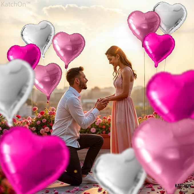 KatchOn Silver and Pink Heart Balloons 18 Inch, Galentines Balloons - Image 7