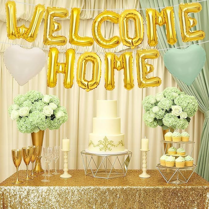 Welcome Home Balloons Green Gold, 16Inch Welcome Home Foil Balloons Banner - Image 6