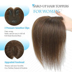 Hair Toppers for Women Real Human Hair Toppers for Women with Thinning Hair pieces with No Bangs 3 * 4Inch Hand-Tied Invisible Upgrade Swiss Base 10Inch Topper(Medium Brown)